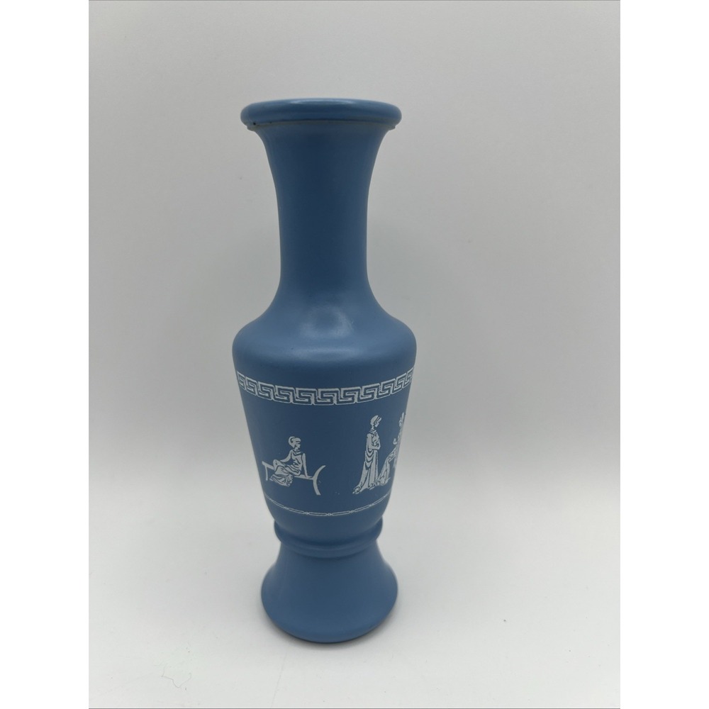 Vase Imitation Wedgewood Jasperware Grecian Blue Glass Greek Key Romantic Couple